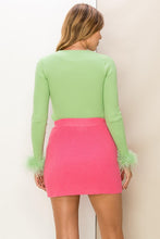 Green Fuzzy Cuff Round Neck Top