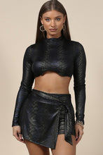 Black Faux Leather Mock Neck Crop Top