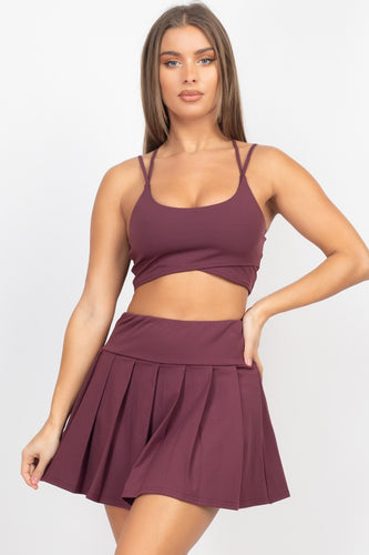 Medium Bordeox Overlapping Crop Top & Pleated Tennis Skirts Set