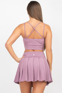Medium Purple Overlapping Crop Top & Pleated Tennis Skirts Set