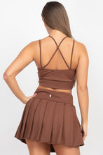 Chocolate Brown Overlapping Crop Top & Pleated Tennis Skirts Set