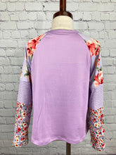 Lavender Contrast Floral&Striped Solid Top