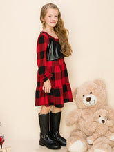 Red/Black Plaid Dress With Contrast Pu Leather Cami Crop Top