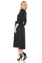 Black A-Line Midi Dress With Shirred Shoulder