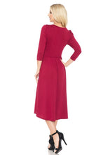 Burgundy A-Line Midi Dress With Shirred Shoulder