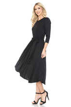 Black A-Line Midi Dress With Shirred Shoulder
