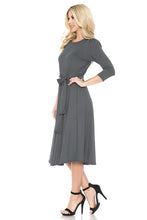 Cement A-Line Midi Dress With Shirred Shoulder