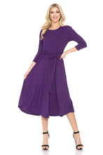 Eggplant A-Line Midi Dress With Shirred Shoulder