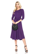 Eggplant A-Line Midi Dress With Shirred Shoulder