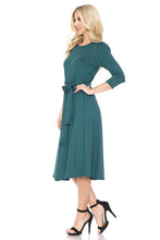 Hunter Green A-Line Midi Dress With Shirred Shoulder