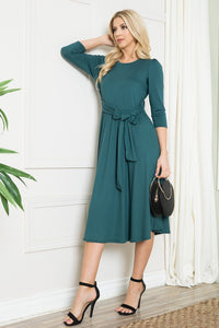 Hunter Green A-Line Midi Dress With Shirred Shoulder