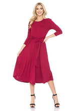 Burgundy A-Line Midi Dress With Shirred Shoulder