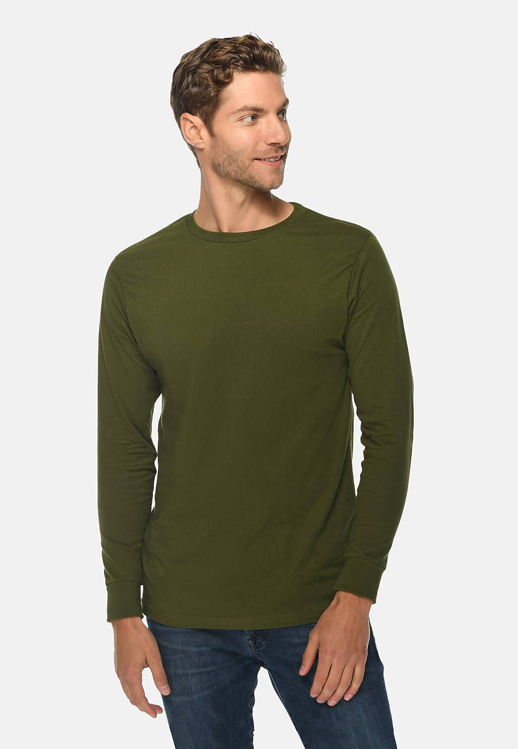 Army Green Long Sleeve Crewneck Tee - 2XL-3XL