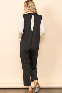 Black French Terry Front Pocket Detailed Jumper Jumpsuit