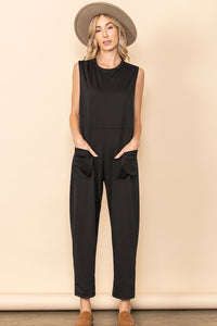 Black French Terry Front Pocket Detailed Jumper Jumpsuit