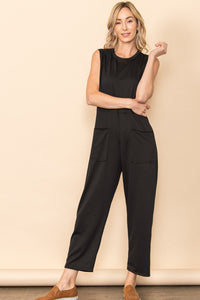 Black French Terry Front Pocket Detailed Jumper Jumpsuit