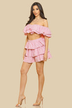 Pink Off-Shouldeer Ruffled Top With Matching Ruffle Bot