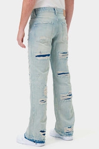 Light Stone Heavy Destroyed Relaxed Flare Denim