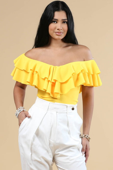 Yellow V Neck Ruffled Top