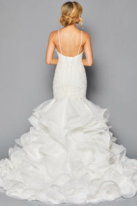 White Spaghetti Strap V Neck Mermaid Wedding Gown