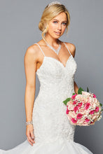 White Spaghetti Strap V Neck Mermaid Wedding Gown