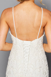White Spaghetti Strap V Neck Mermaid Wedding Gown