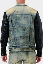 Light Sand Tint Faux Leather Sleeves Denim Jacket