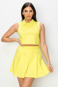 Lemon Sleeveless Crop Top & Tennis Skirt Set