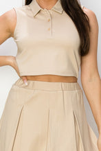 Beige Sleeveless Crop Top & Tennis Skirt Set