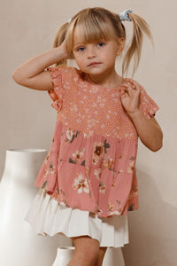 Coral Haze Floral Printed Tiered Babydoll Blouse