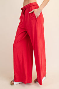 Red Cotton Slub Lounging Wide Pant