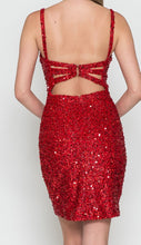 Red V-Neck Full Sequin Stretch Night Out Dress