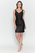 Black V-Neck Full Sequin Stretch Night Out Dress