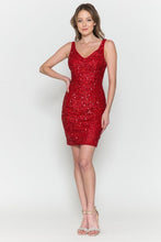 Red V-Neck Full Sequin Stretch Night Out Dress