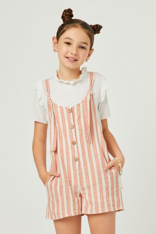 Blush Girls Striped Button Detail Tie Knot Romper