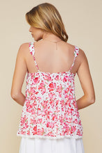 Square Neck Floral Swiss Dot Tiered Tank Top