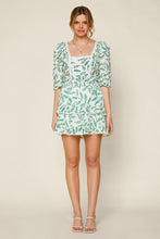 White Green Printed Swiss Dot Lace Ruffle Peasant Top