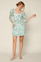 White Green Printed Swiss Dot Lace Ruffle Peasant Top