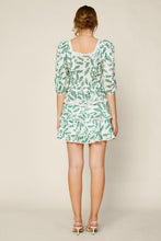 White Green Printed Swiss Dot Lace Ruffle Peasant Top