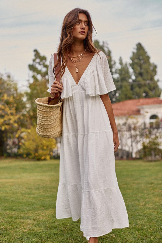 knee length dresses for ladies Malibu White Stripe Off-the-Shoulder Maxi Dress main image 1