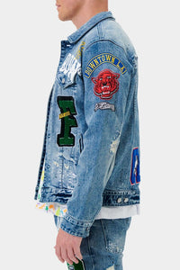 Medium Sand Tint Varsity Patches Denim Jacket