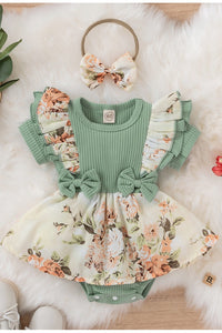 Mint Infant/Toddler Flower Print Onesies With Bow