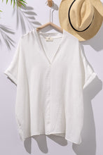 Ivory Oversized Vneck Folded Short Sleeve Top