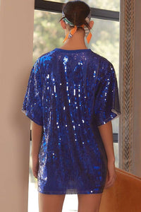 Royal Blue Round Neck Sequin Game Day Letter Tunic Top