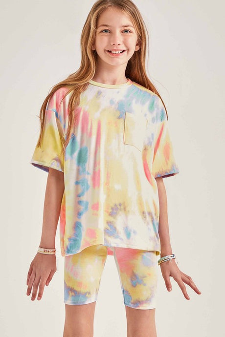 Aqua Tie Dye Print Top and Biker Pants Set