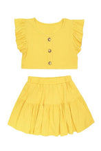 Yellow Toddler'S Ribbed Texture 2pc Skirt Set W/ Ruffle Sleeve Top
