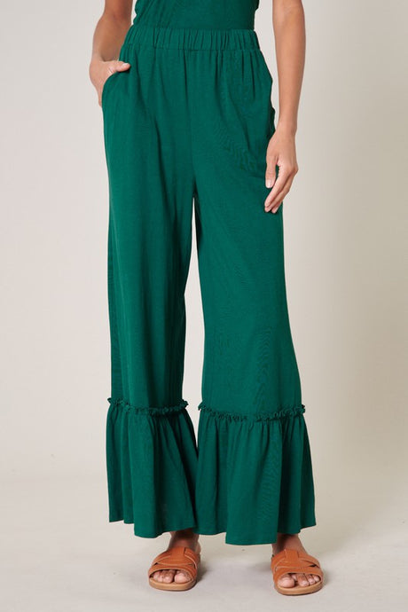 Emerald Ryder Ruffle Wide Leg Cotton Knit Pants