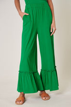 Kelly-Green Ryder Ruffle Wide Leg Cotton Knit Pants