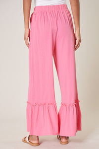 Pink Ryder Ruffle Wide Leg Cotton Knit Pants