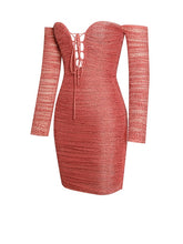 Blanca Poppy Off Shoulder Mesh Dress With Crystals